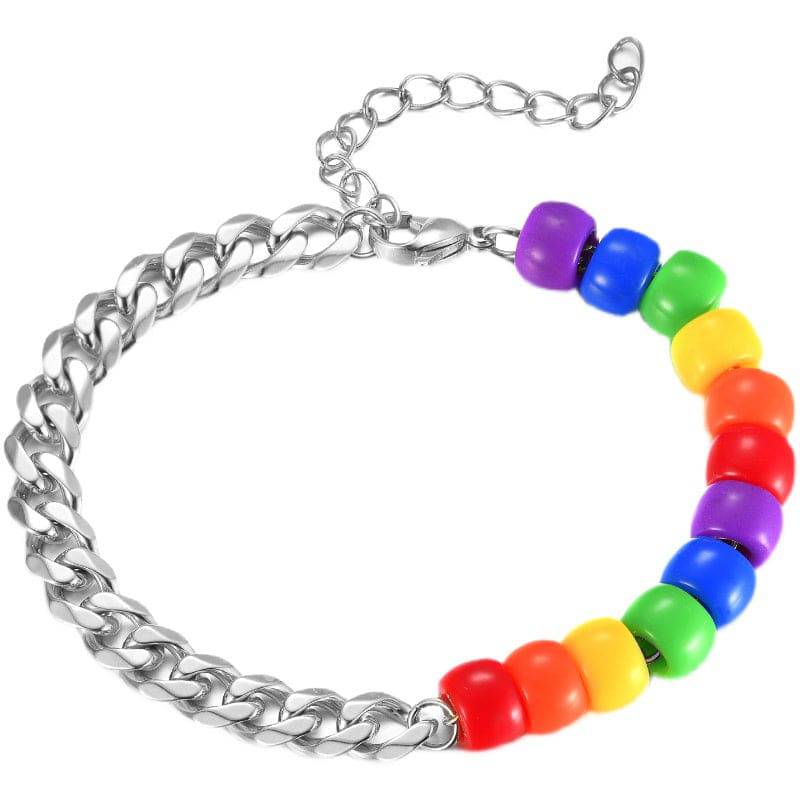 Rainbow Beaded Stainless Steel Chain Bracelet