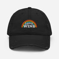 Love Wins distressed embroidered dad hat, front — Rose Gold Co