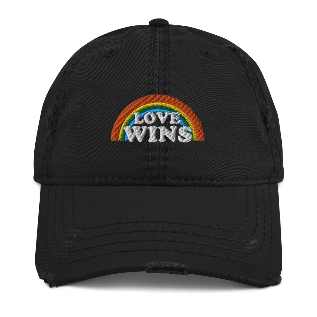Love Wins distressed embroidered dad hat, view 3 — Rose Gold Co