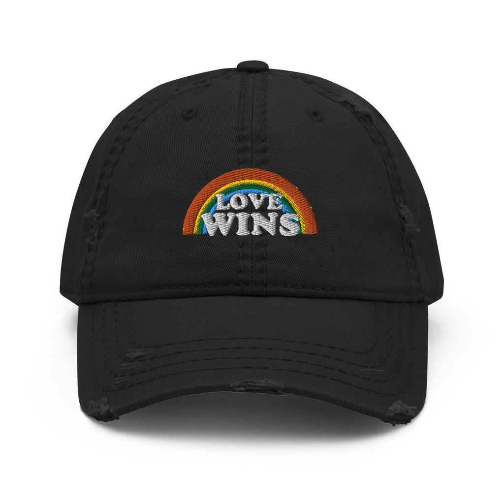 Love Wins distressed embroidered dad hat, view 6 — Rose Gold Co
