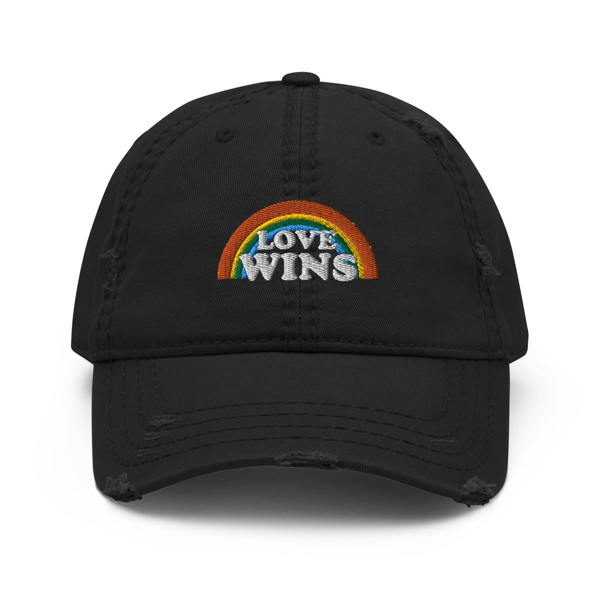 Love Wins distressed embroidered dad hat, view 6 — Rose Gold Co