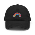 Pansexual flag distressed dad hat, front — Rose Gold Co