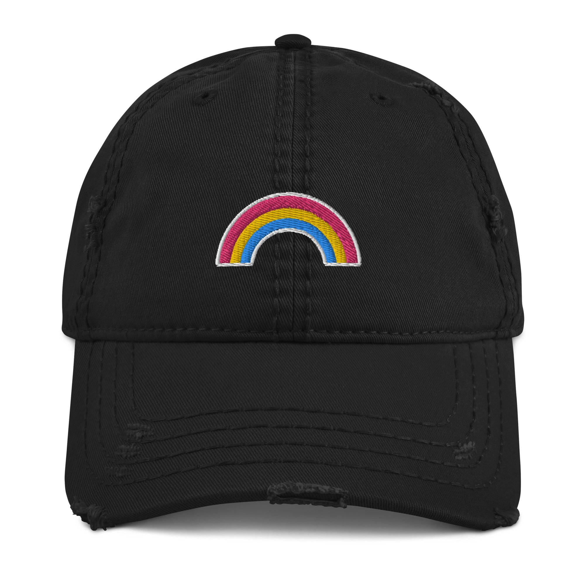 Pansexual flag distressed dad hat, view 4 — Rose Gold Co