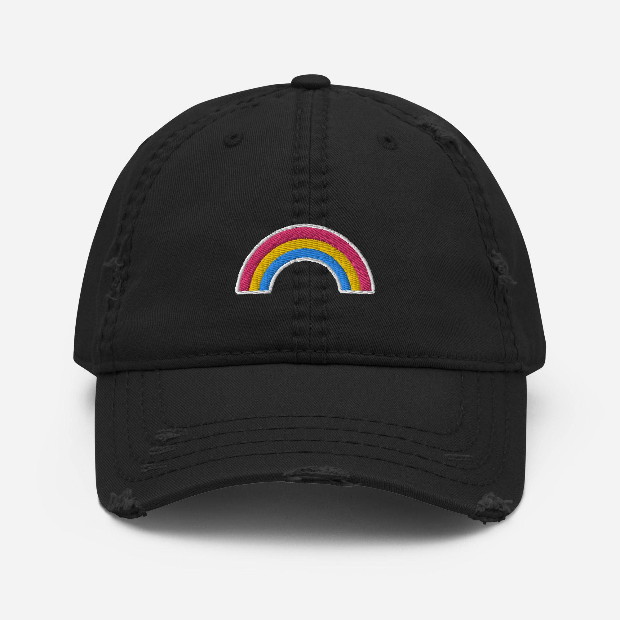 Pansexual flag distressed dad hat, view 6 — Rose Gold Co