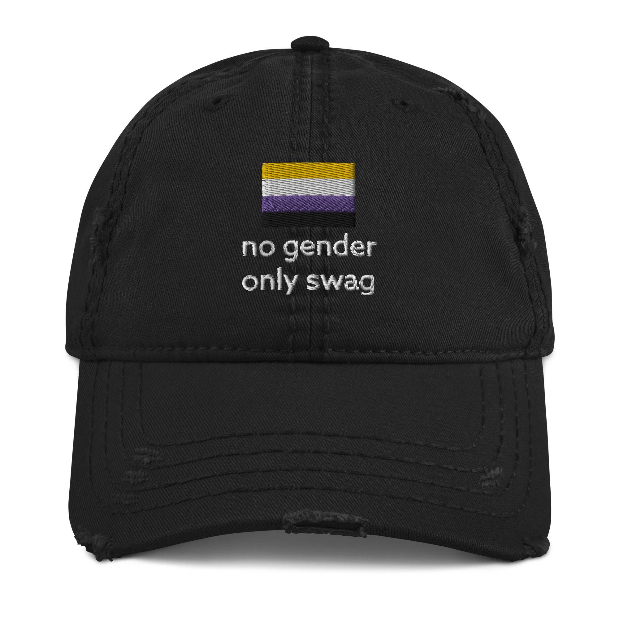 No Gender Only Swag non-binary flag dad hat, front — Rose Gold Co