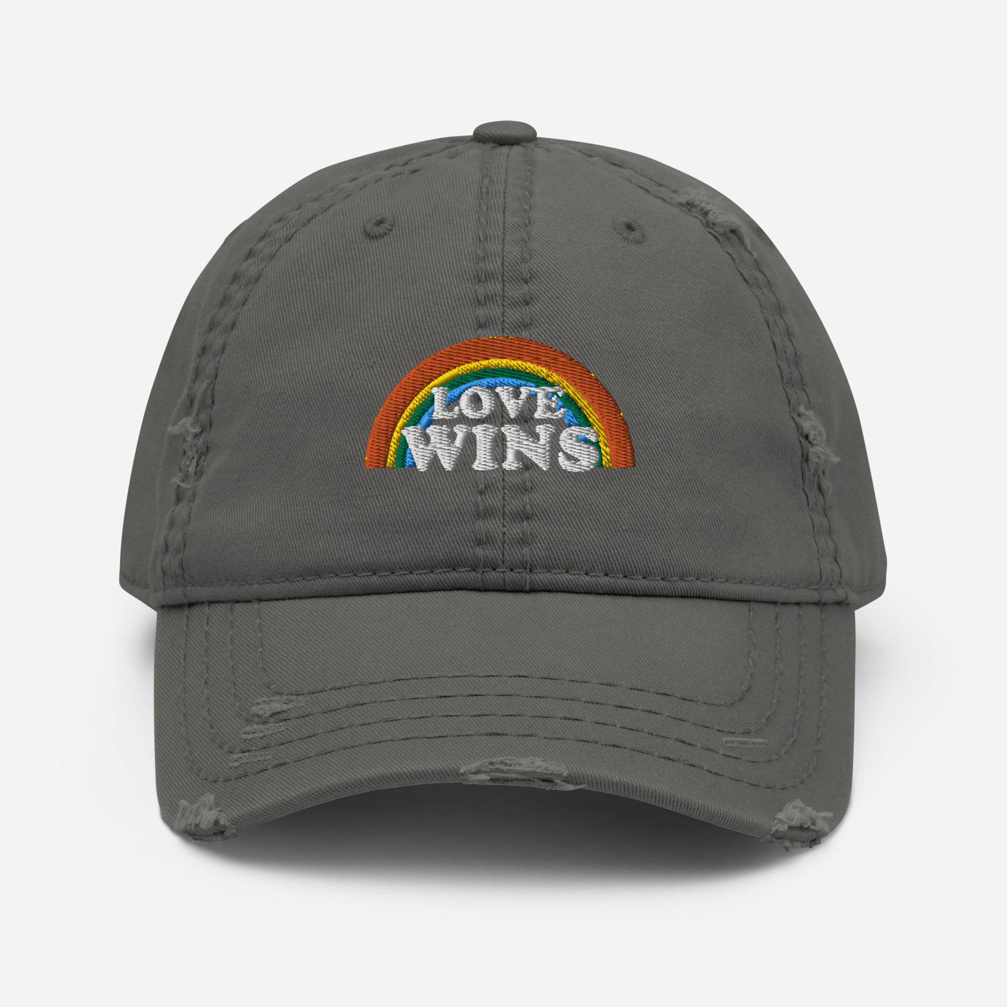 Love Wins distressed embroidered dad hat, view 9 — Rose Gold Co