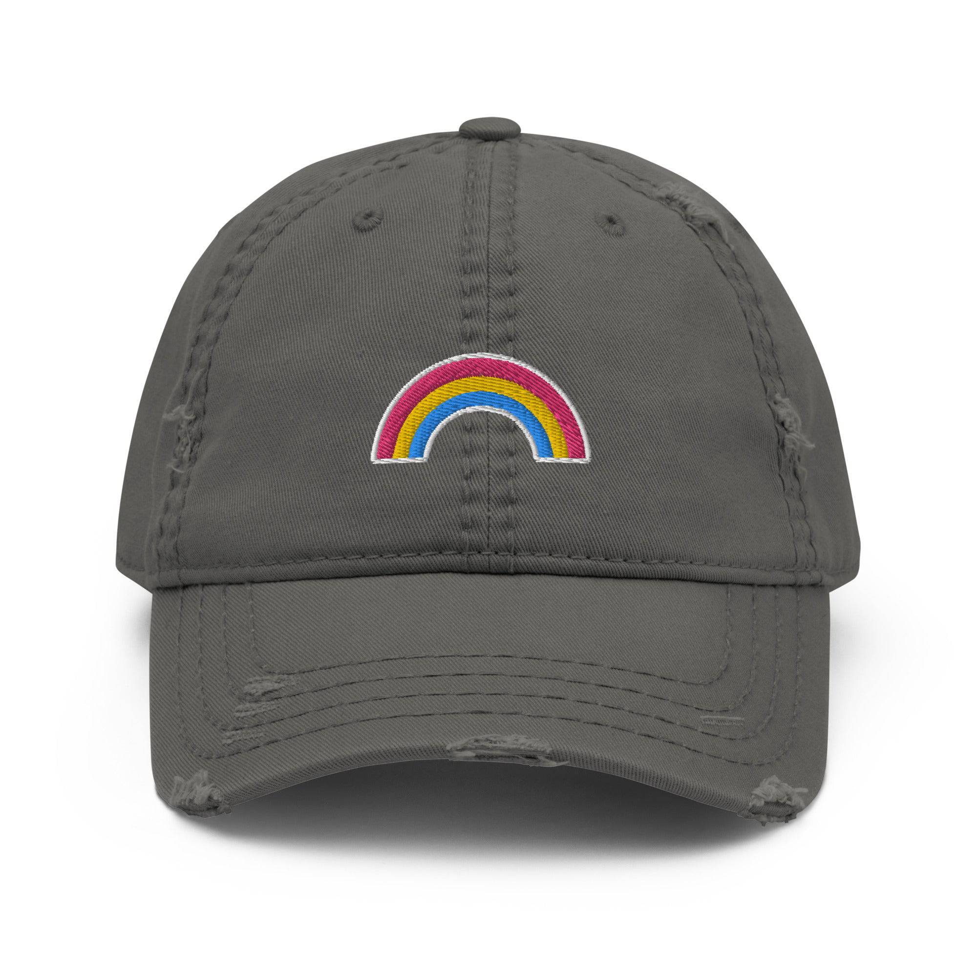 Pansexual flag distressed dad hat, view 8 — Rose Gold Co