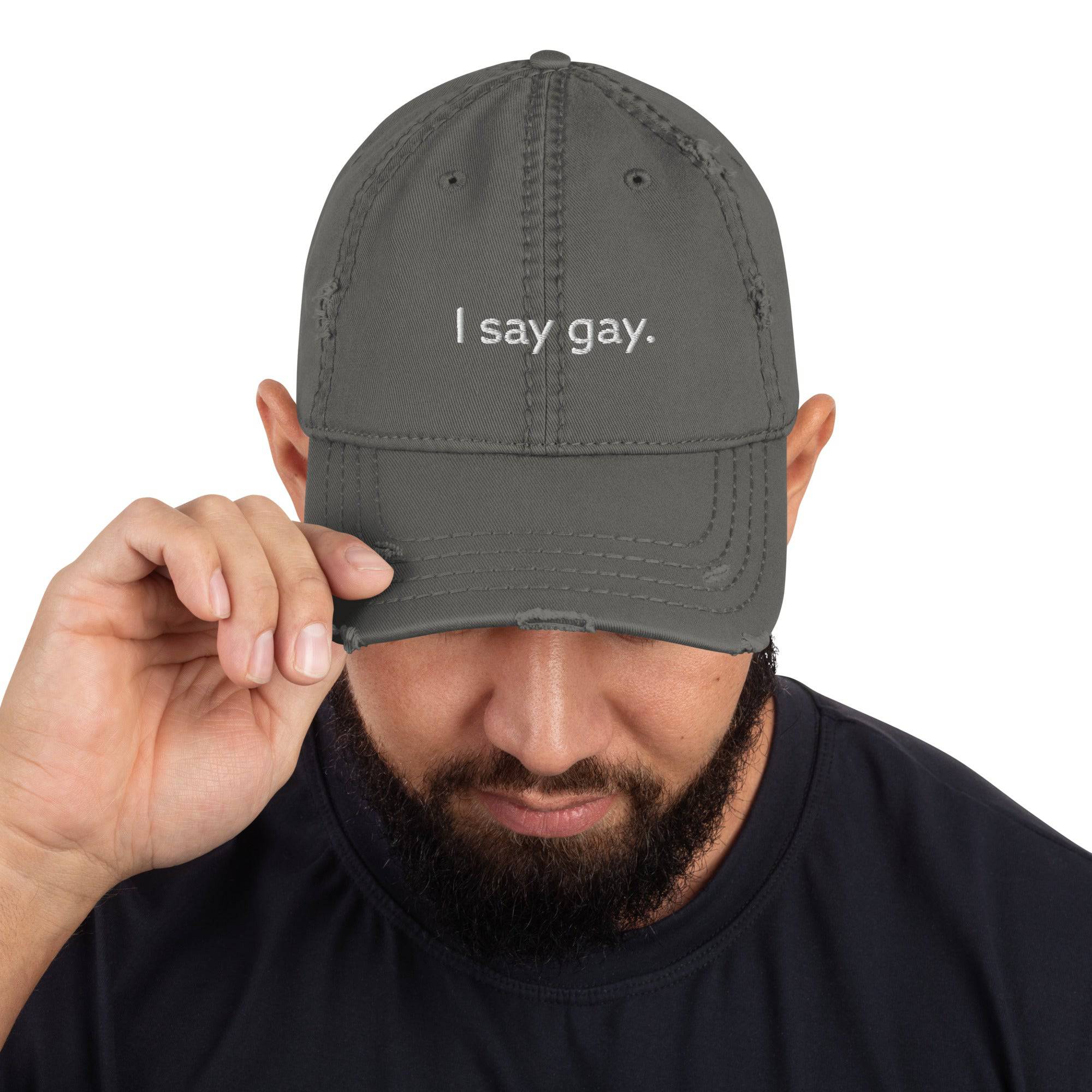 I Say Gay embroidered dad hat, view 3 — Rose Gold Co