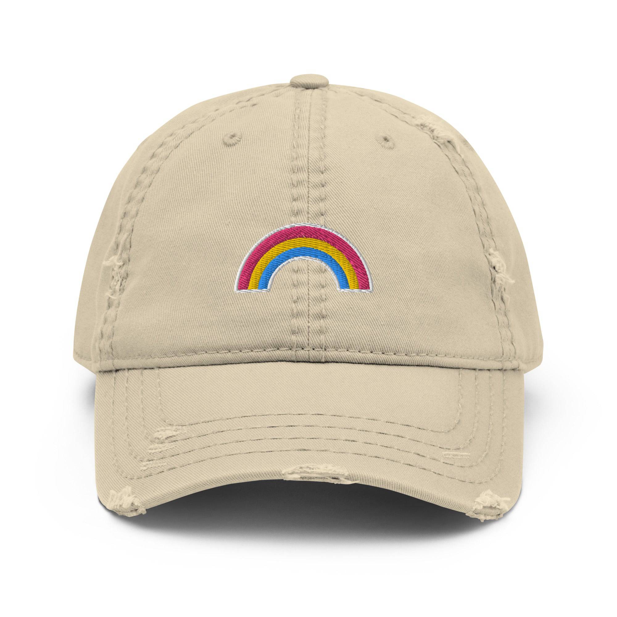 Pansexual flag distressed dad hat, view 9 — Rose Gold Co