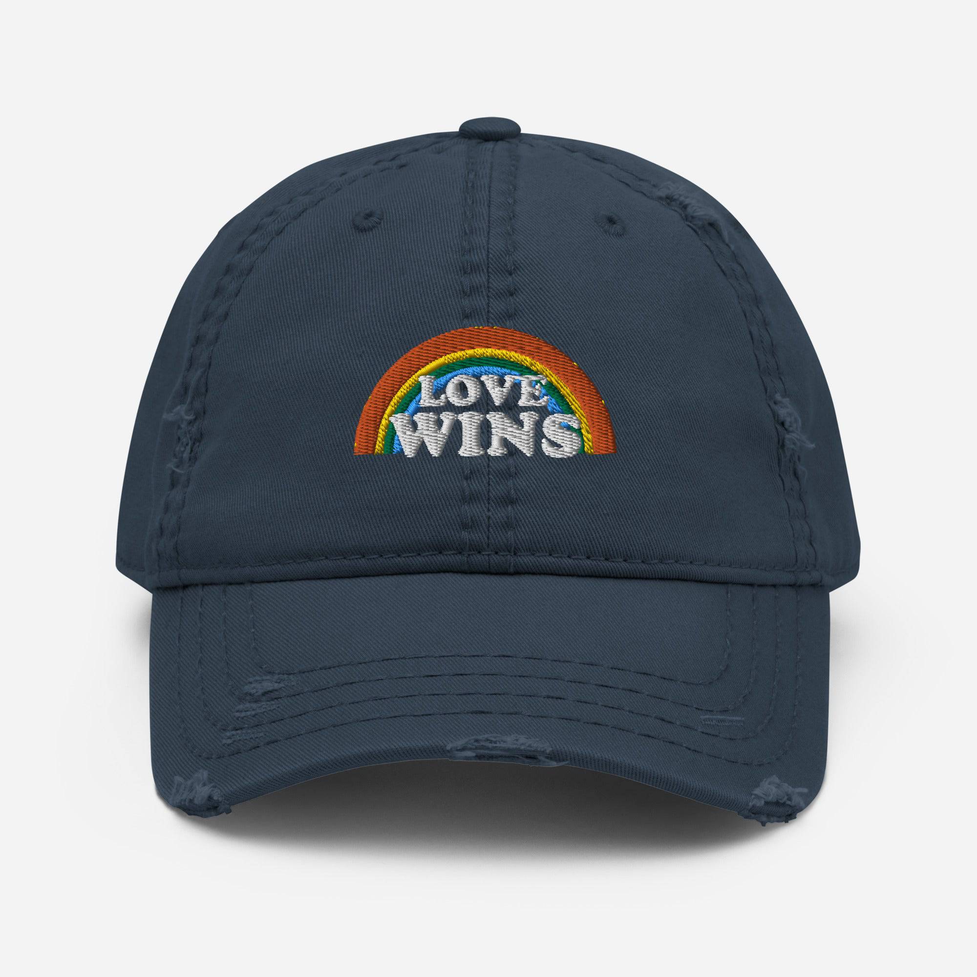 Love Wins distressed embroidered dad hat, view 8 — Rose Gold Co