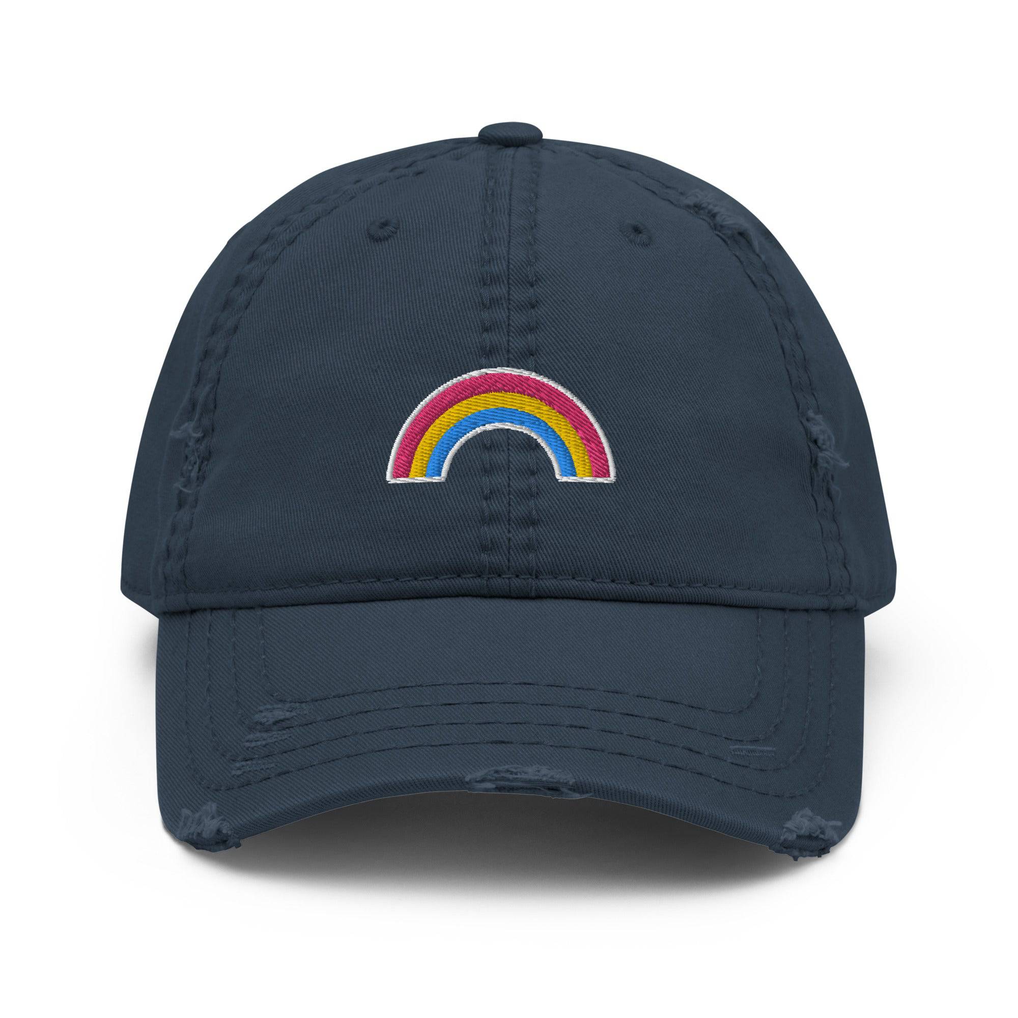 Pansexual flag distressed dad hat, view 7 — Rose Gold Co