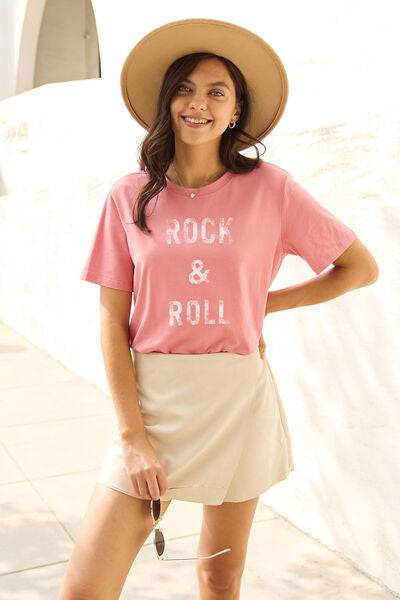 Simply Love Full Size ROCK & ROLL Short Sleeve T-Shirt - Rose Gold Co. Shop