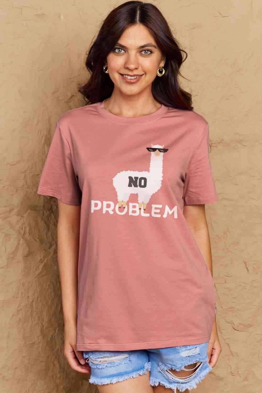 Simply Love Full Size NO PROBLEM Graphic Cotton Tee - Rose Gold Co. Shop