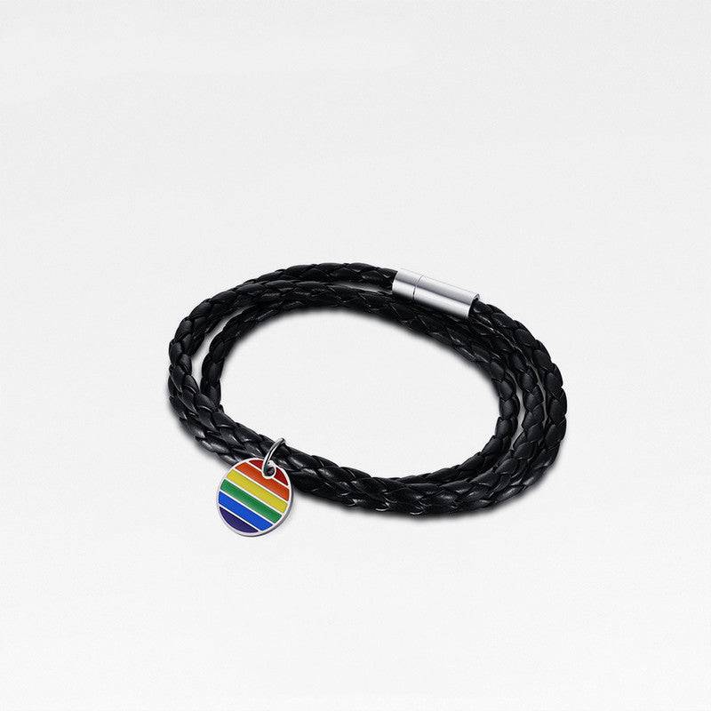 Braided Leather Stryle Bracelet with Rainbow Charm - Rose Gold Co. Shop