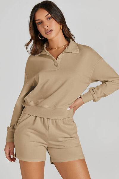 Half Button Sweatshirt and Shorts Active Set - Rose Gold Co. Shop