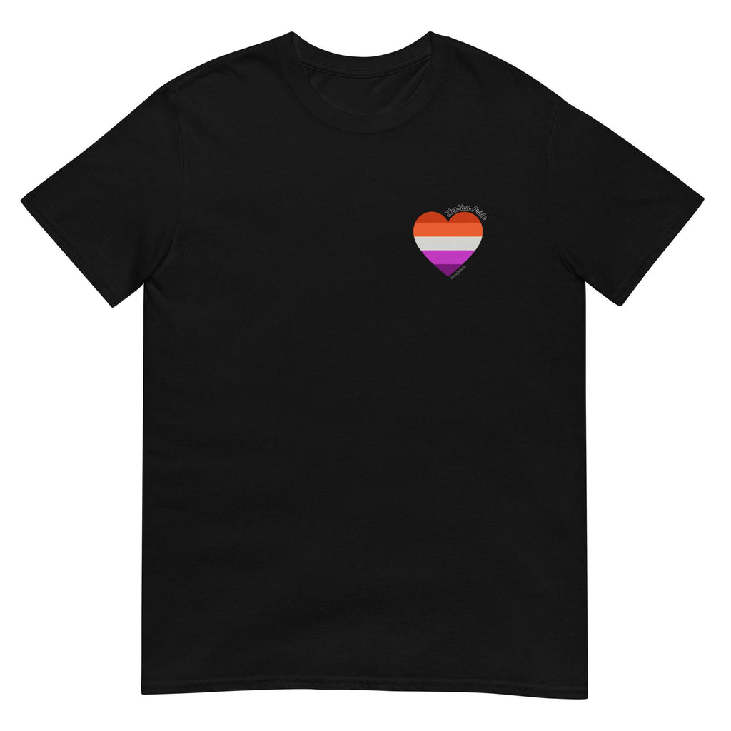 Lesbian pride flag heart tee, view 3 — Rose Gold Co