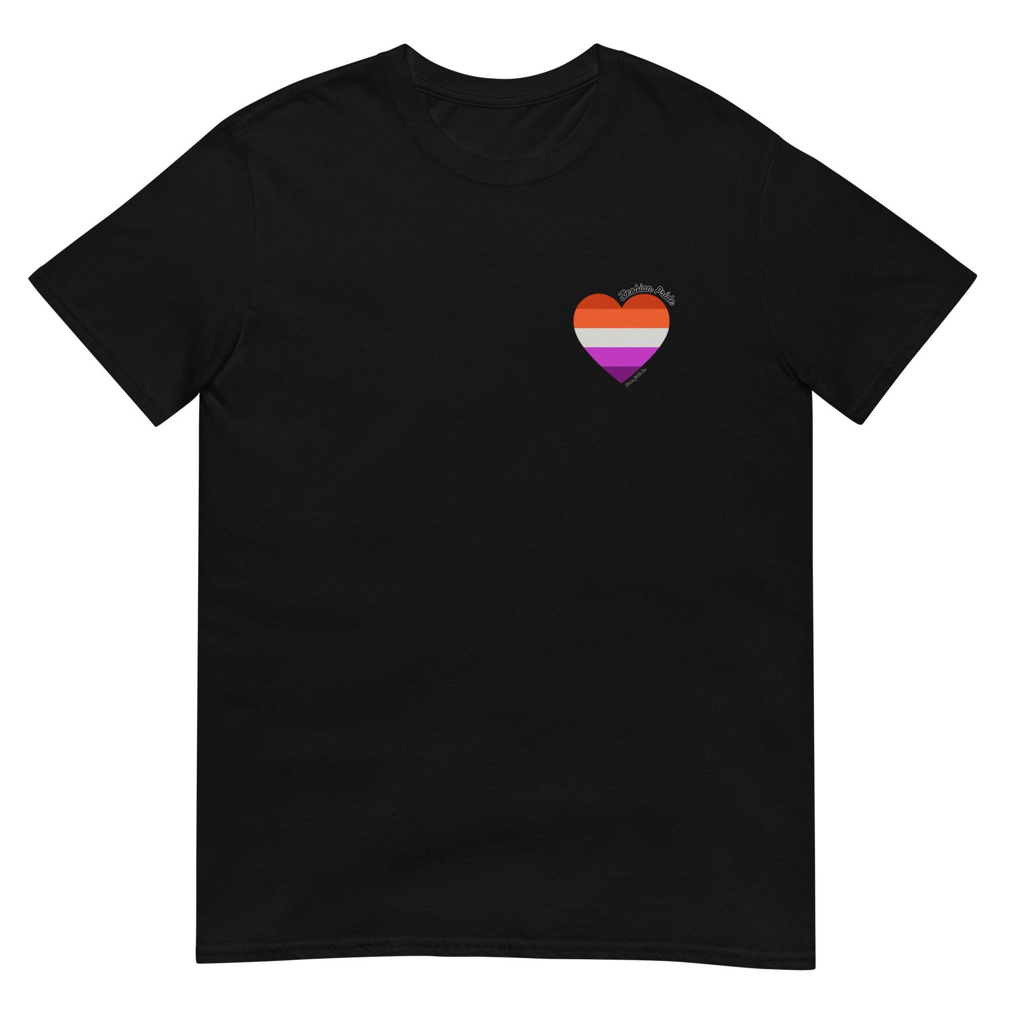 Lesbian pride flag heart tee, view 3 — Rose Gold Co