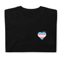 Trans pride flag heart tee, front — Rose Gold Co