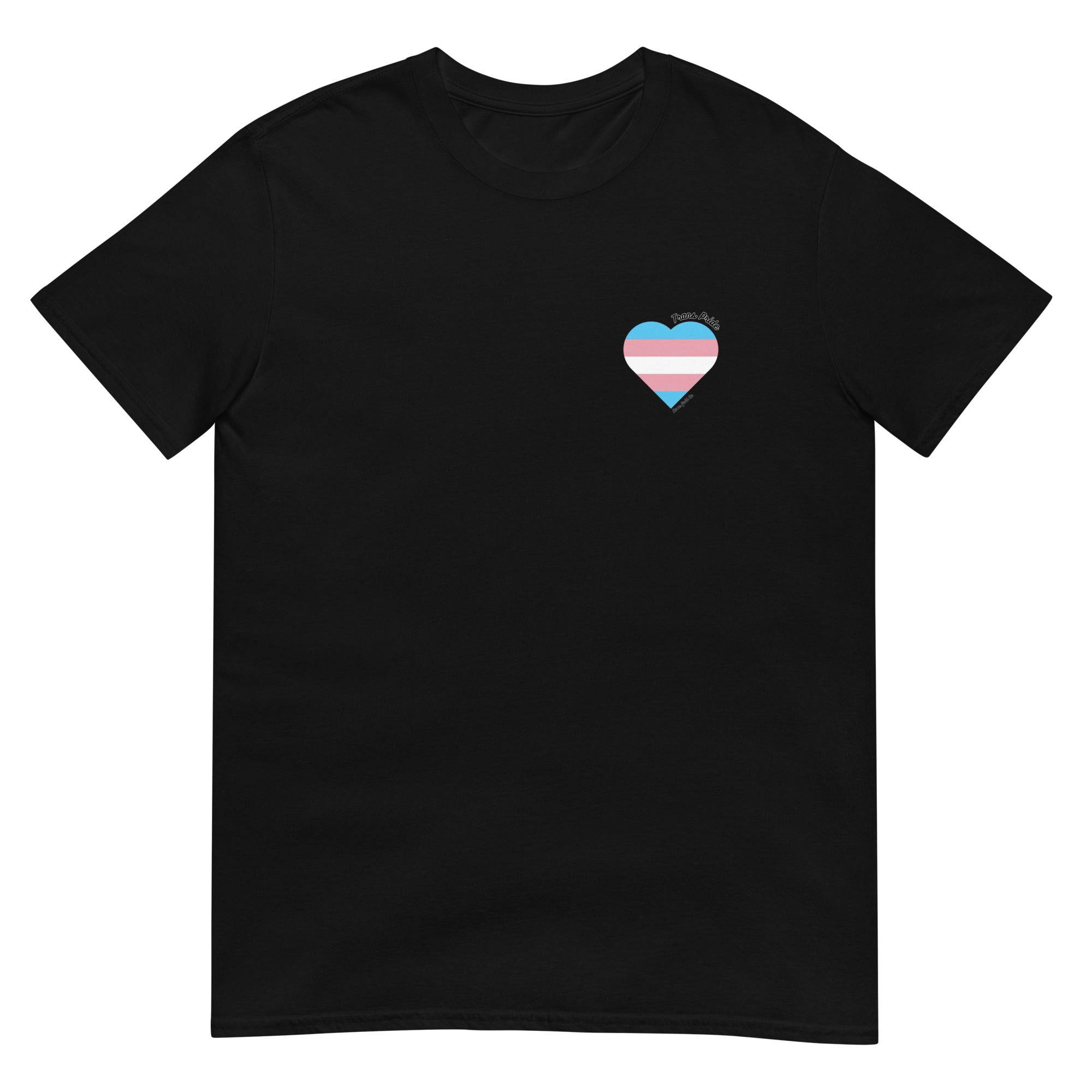 Trans pride flag heart tee, view 2 — Rose Gold Co