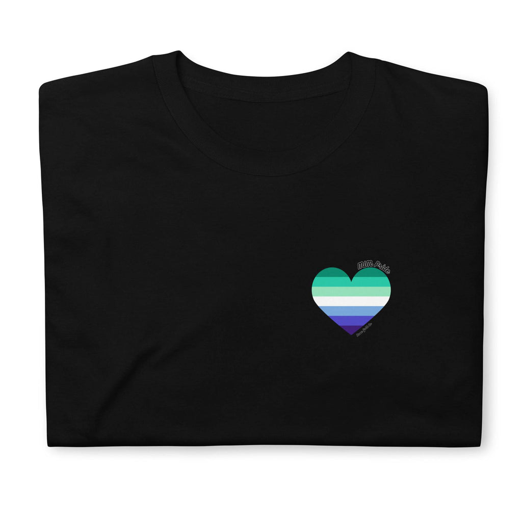 MLM pride flag heart tee, front — Rose Gold Co