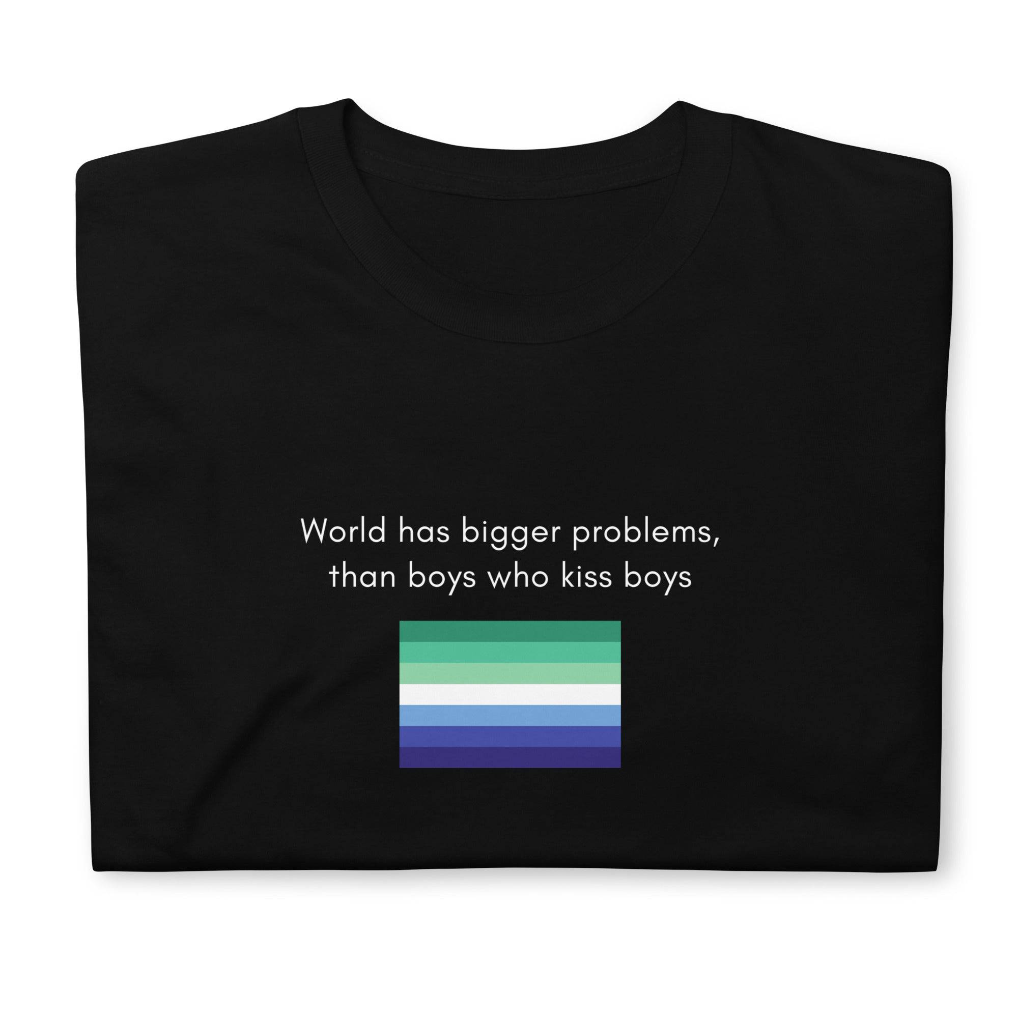 The World Has Bigger Problems MLM pride tee, front — Rose Gold Co