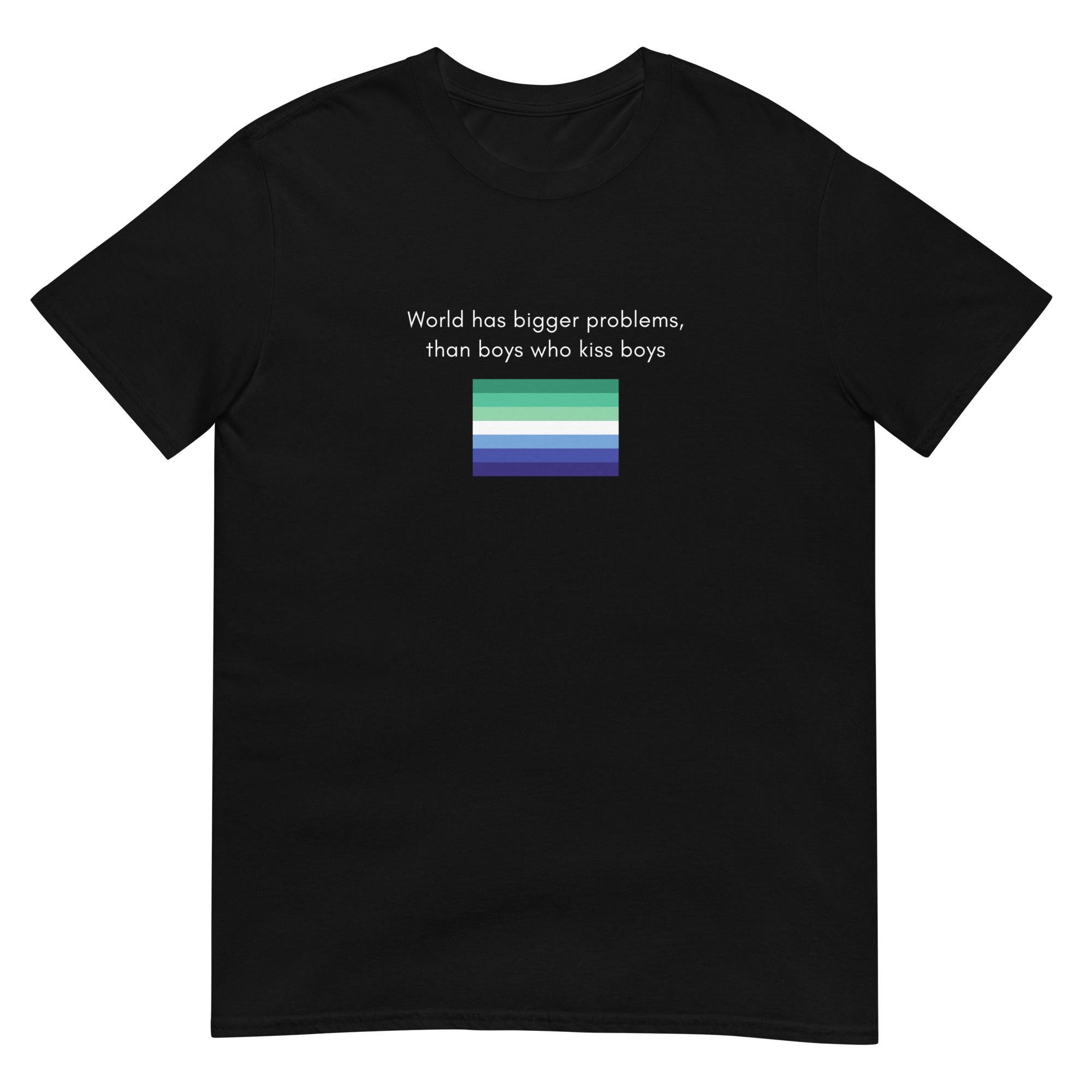 The World Has Bigger Problems MLM pride tee, view 3 — Rose Gold Co