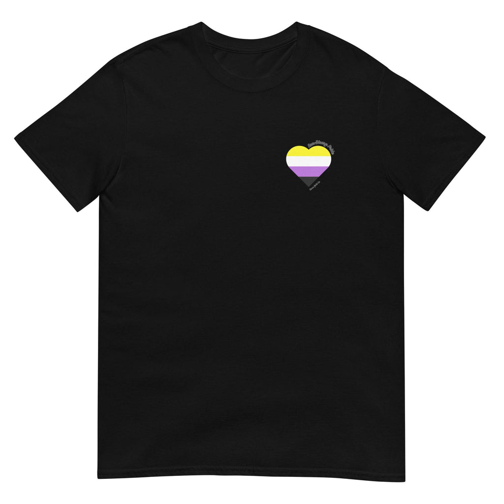 Non-binary pride flag heart tee, view 2 — Rose Gold Co