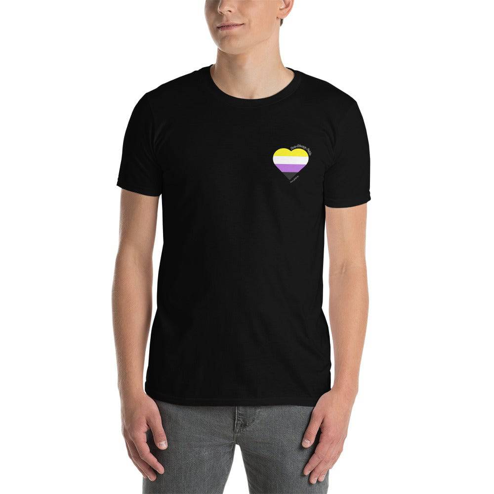 Non-binary pride flag heart tee, view 3 — Rose Gold Co