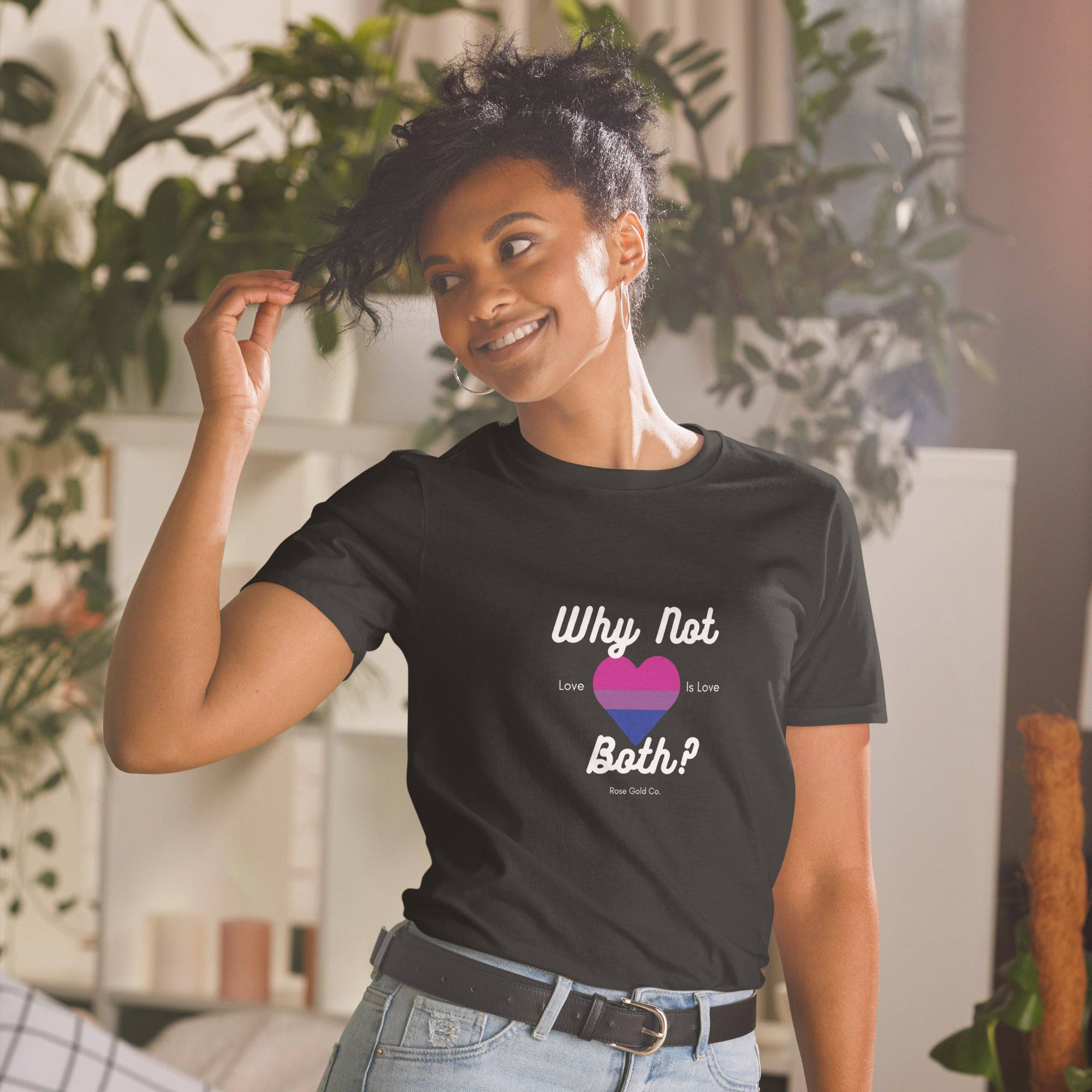 Why Not Both? bisexual pride tee, view 3 — Rose Gold Co