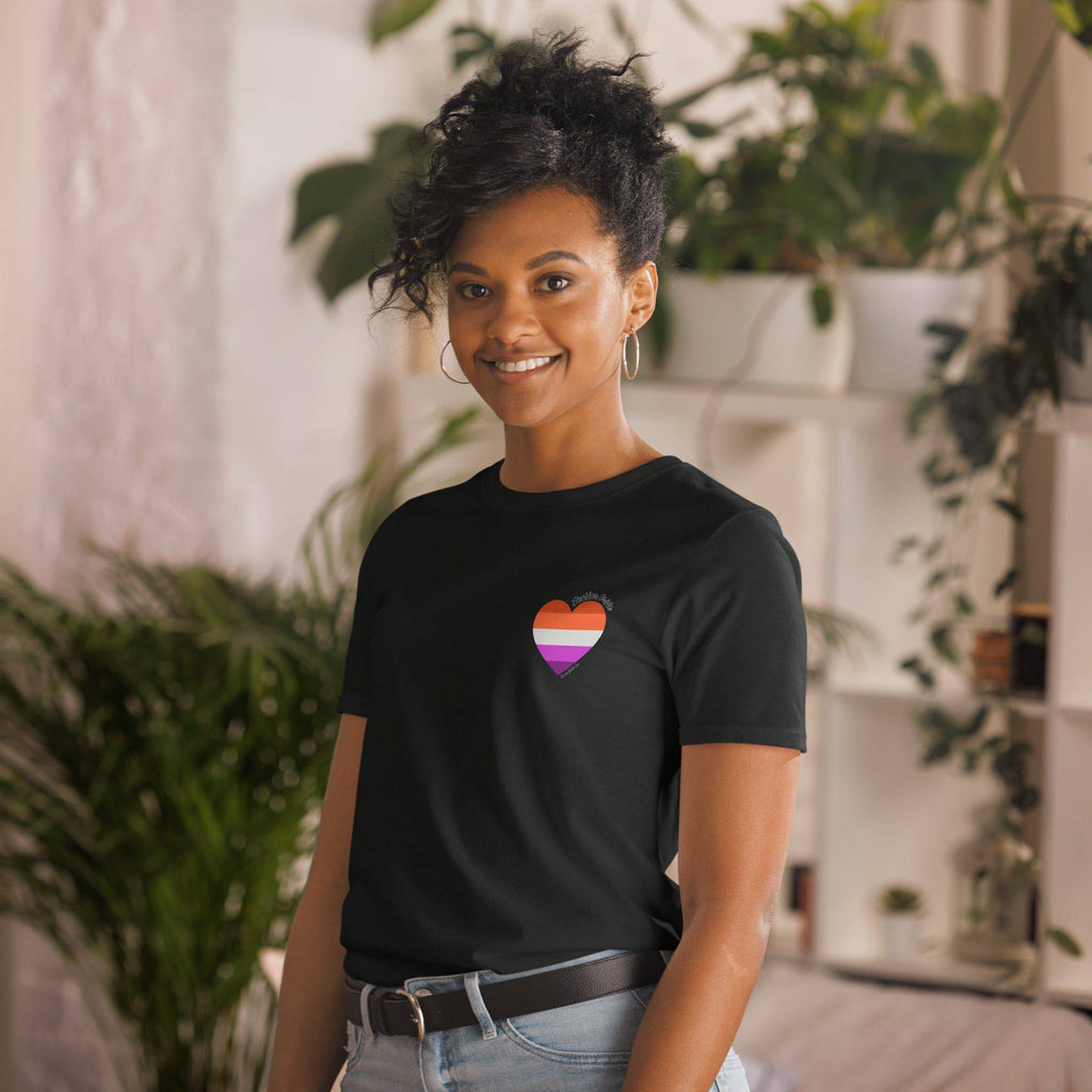 Lesbian pride flag heart tee, view 4 — Rose Gold Co