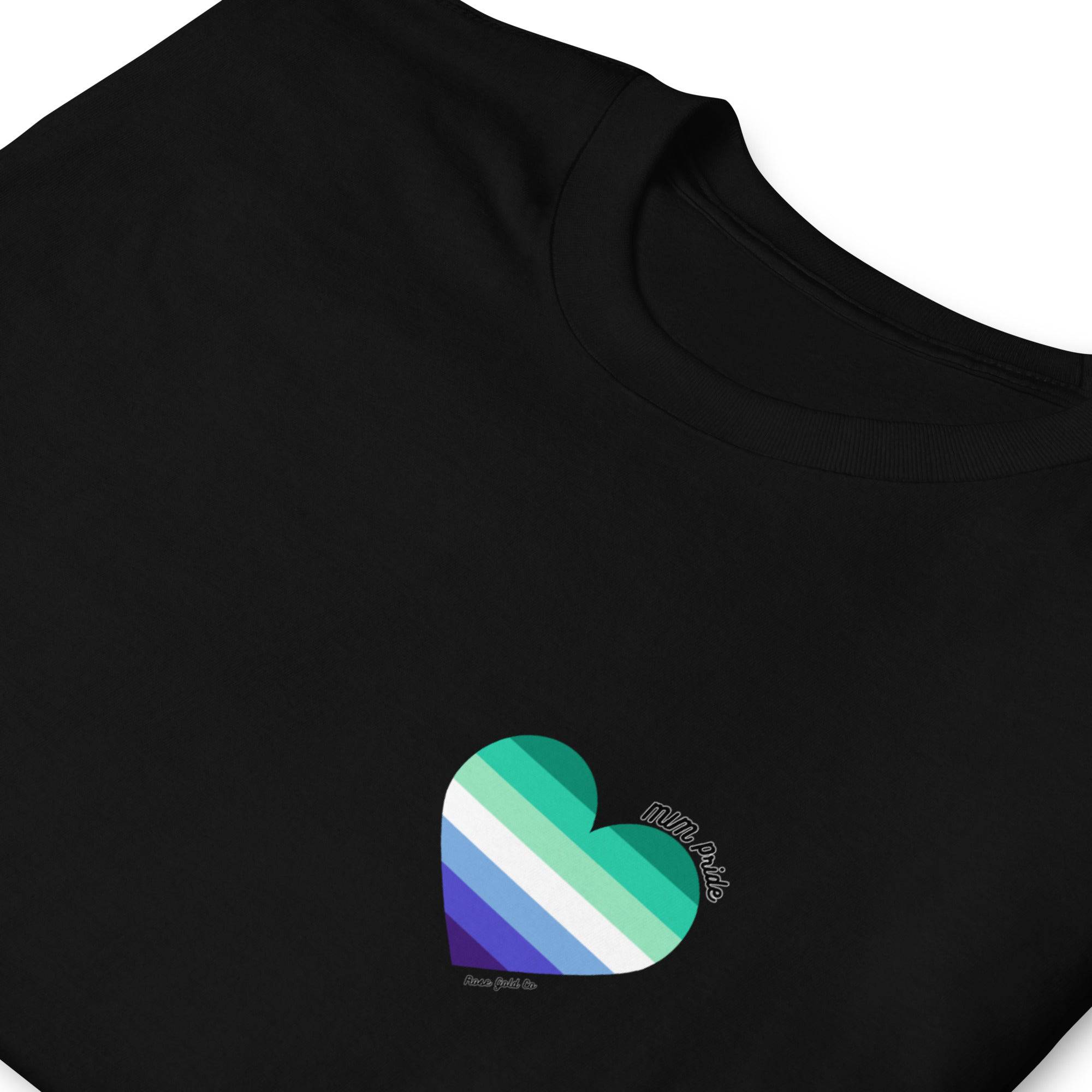 MLM pride flag heart tee, view 4 — Rose Gold Co