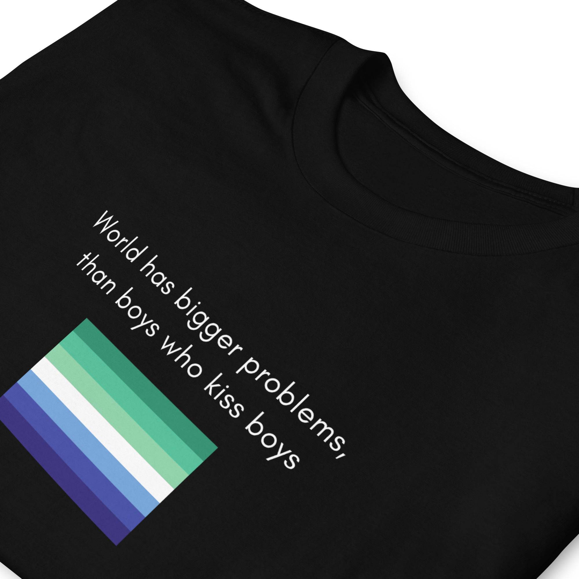 The World Has Bigger Problems MLM pride tee, view 4 — Rose Gold Co