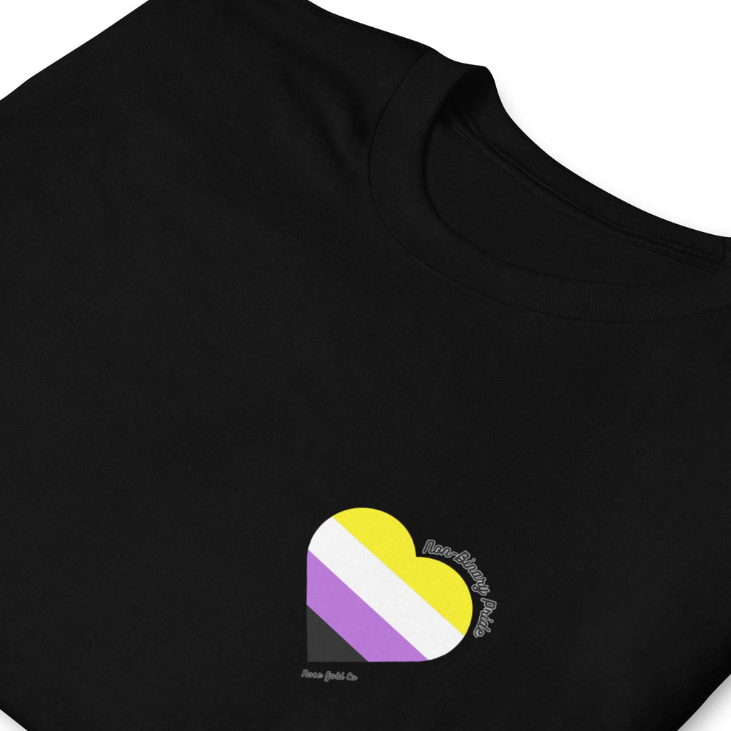 Non-binary pride flag heart tee, view 4 — Rose Gold Co