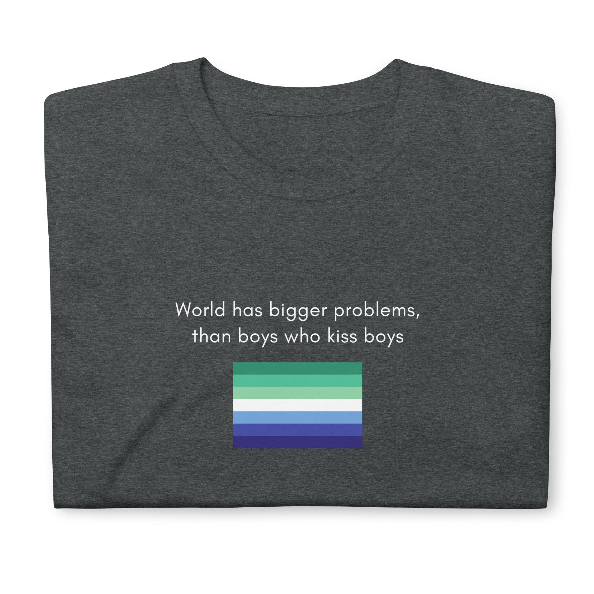 The World Has Bigger Problems MLM pride tee, view 7 — Rose Gold Co