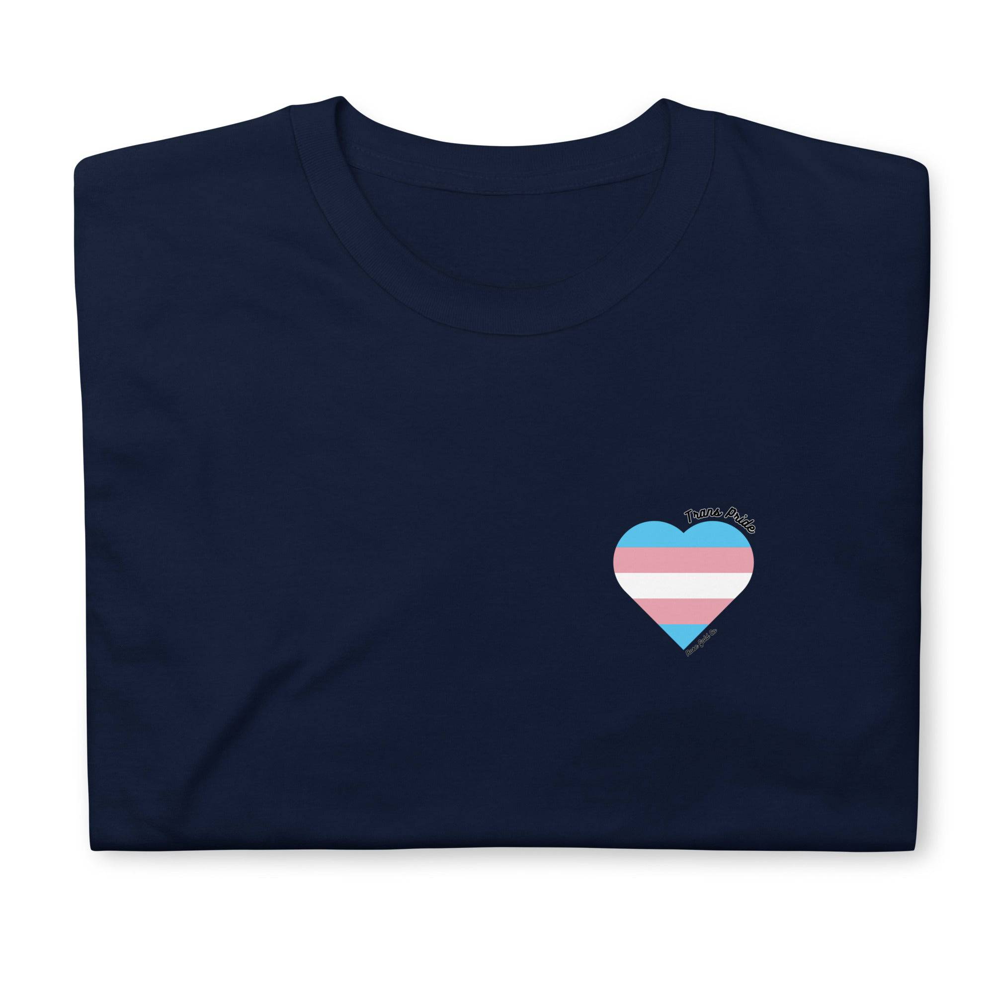 Trans pride flag heart tee, view 4 — Rose Gold Co