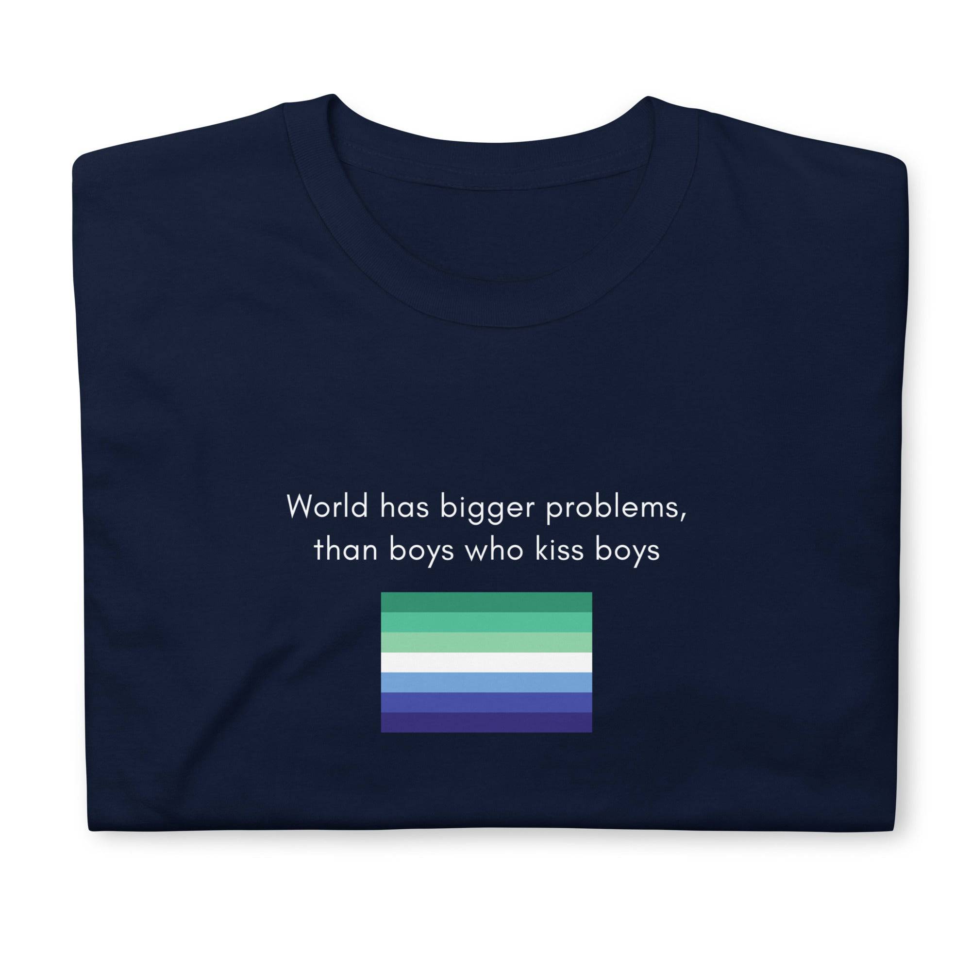 The World Has Bigger Problems MLM pride tee, view 5 — Rose Gold Co