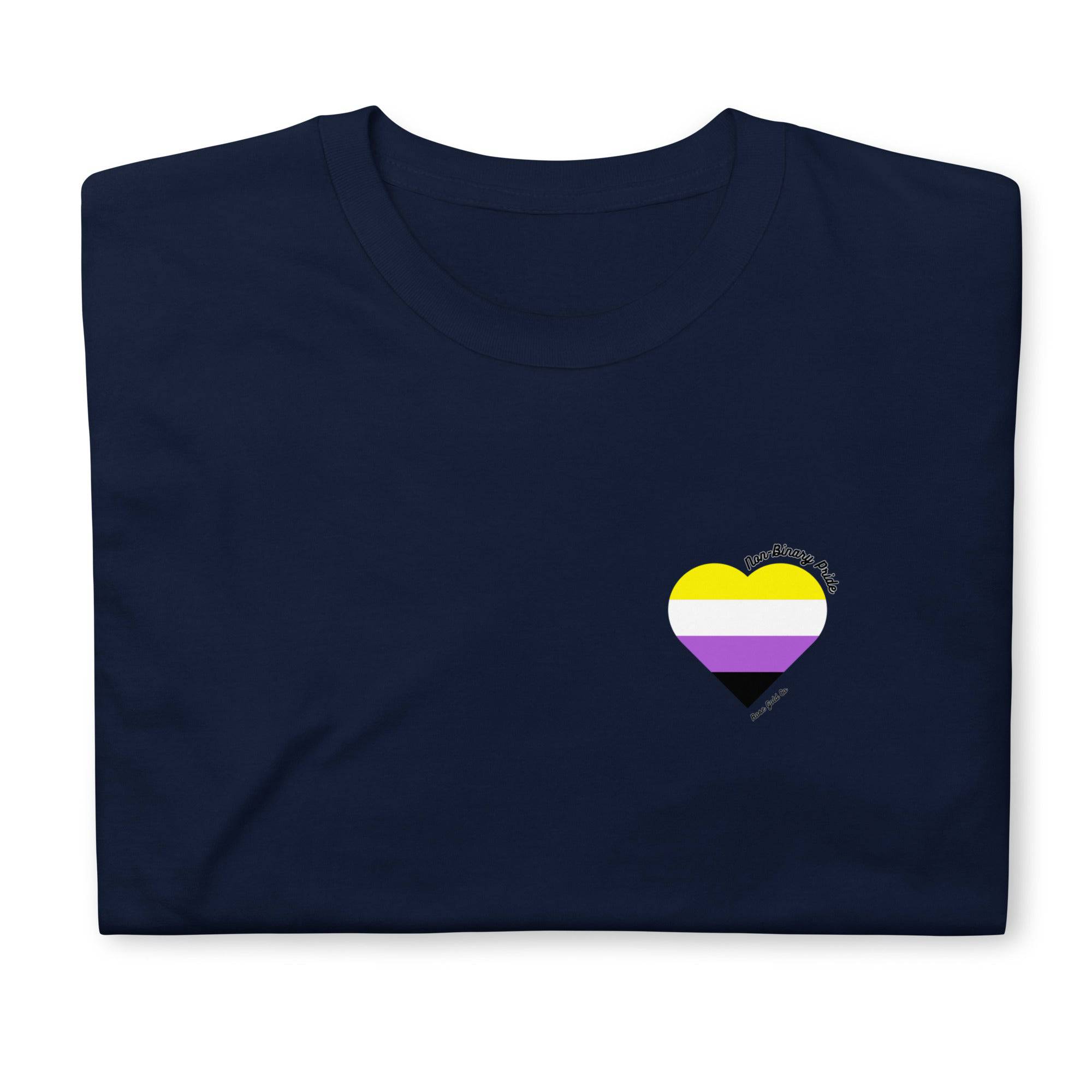 Non-binary pride flag heart tee, view 5 — Rose Gold Co