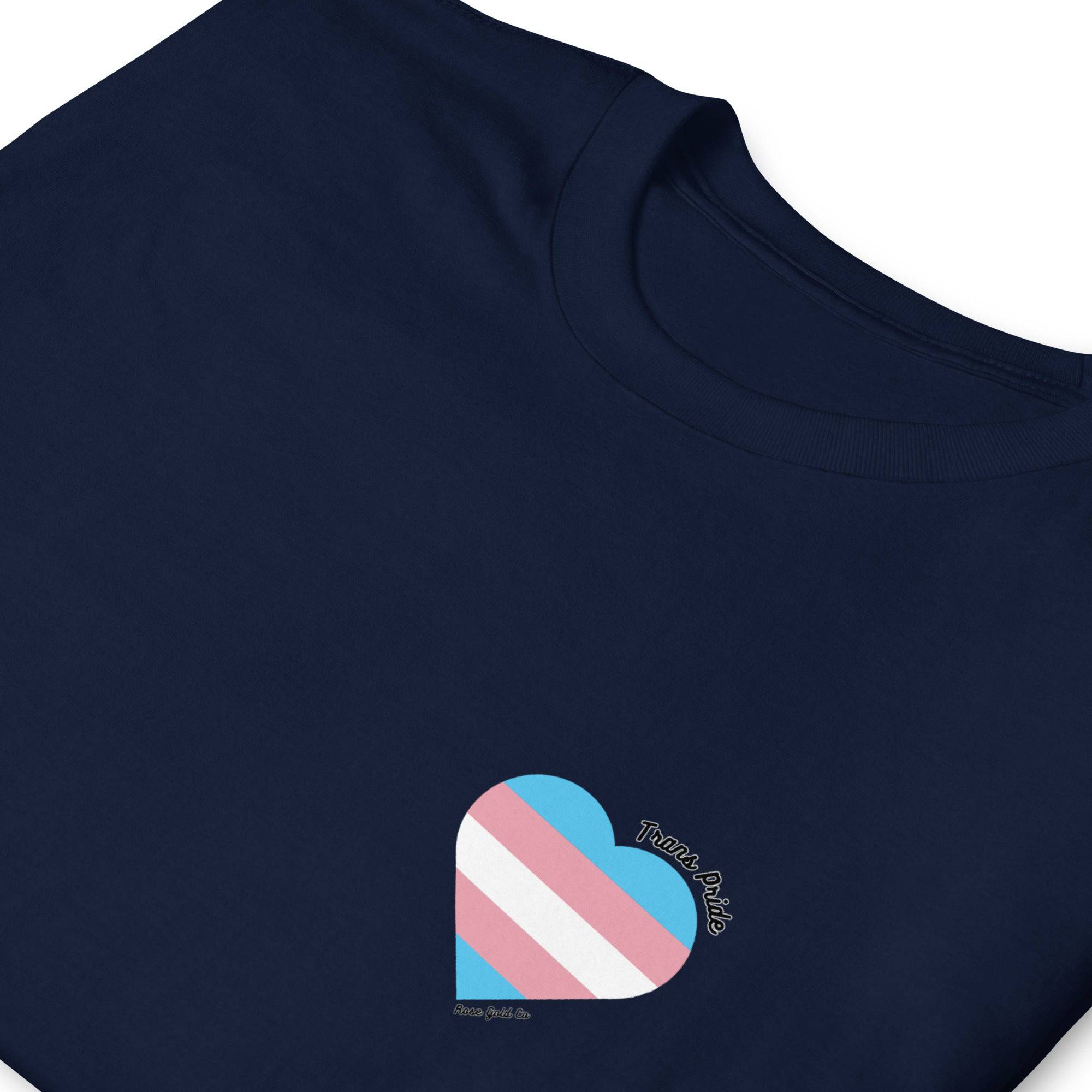 Trans pride flag heart tee, view 5 — Rose Gold Co