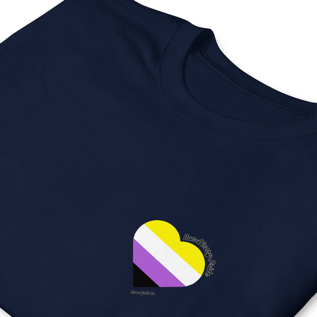 Non-binary pride flag heart tee, view 6 — Rose Gold Co