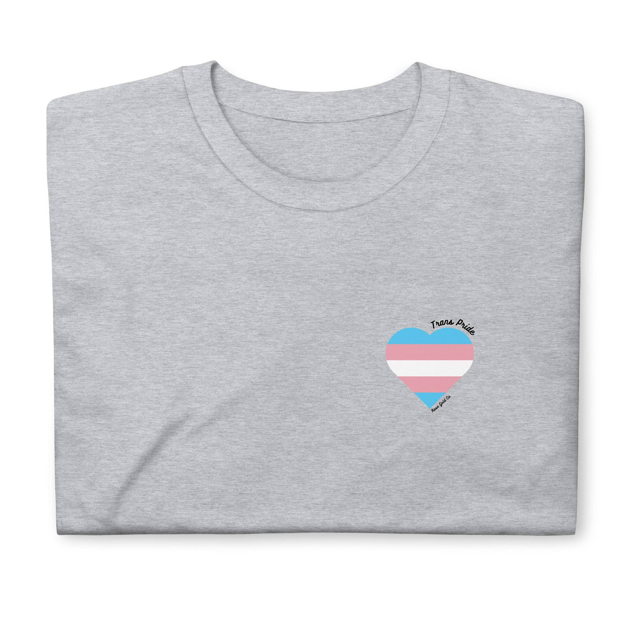 Trans pride flag heart tee, view 6 — Rose Gold Co