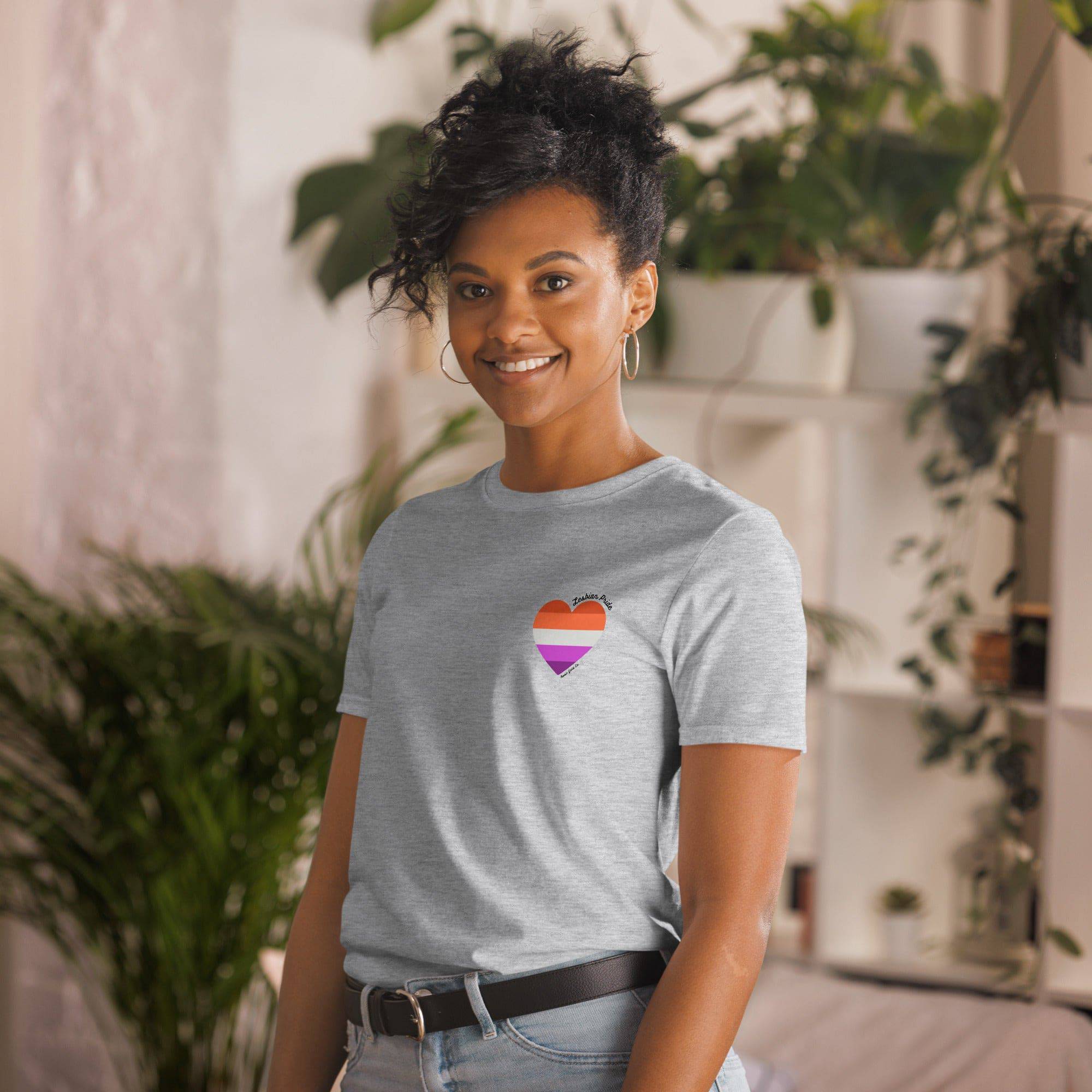Lesbian pride flag heart tee, view 7 — Rose Gold Co