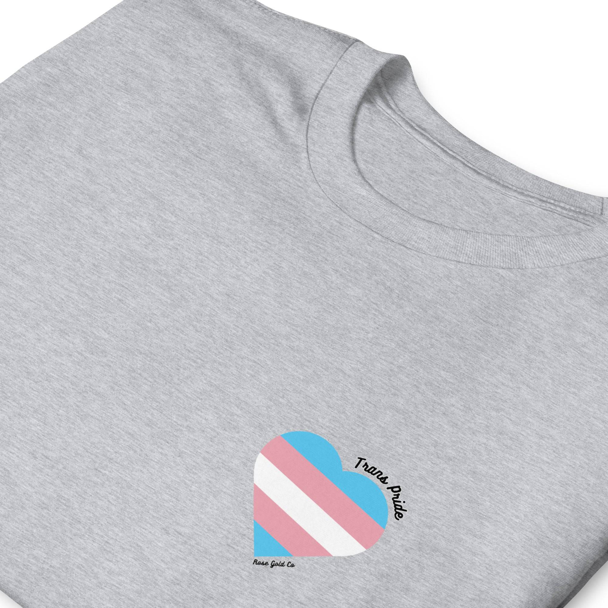 Trans pride flag heart tee, view 7 — Rose Gold Co