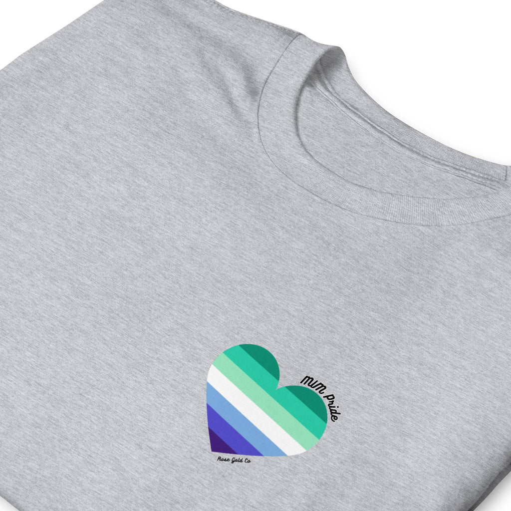 MLM pride flag heart tee, view 8 — Rose Gold Co