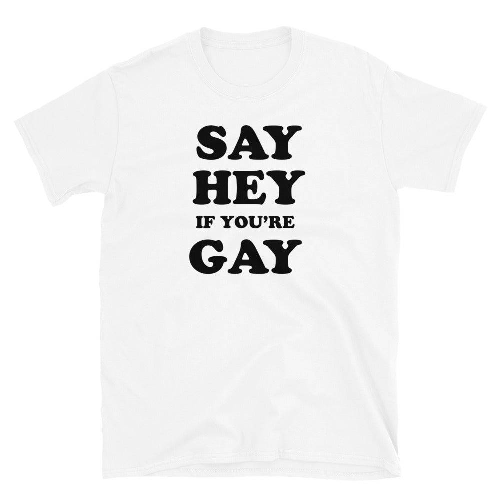 Say Hey If You're Gay graphic tee, view 3 — Rose Gold Co