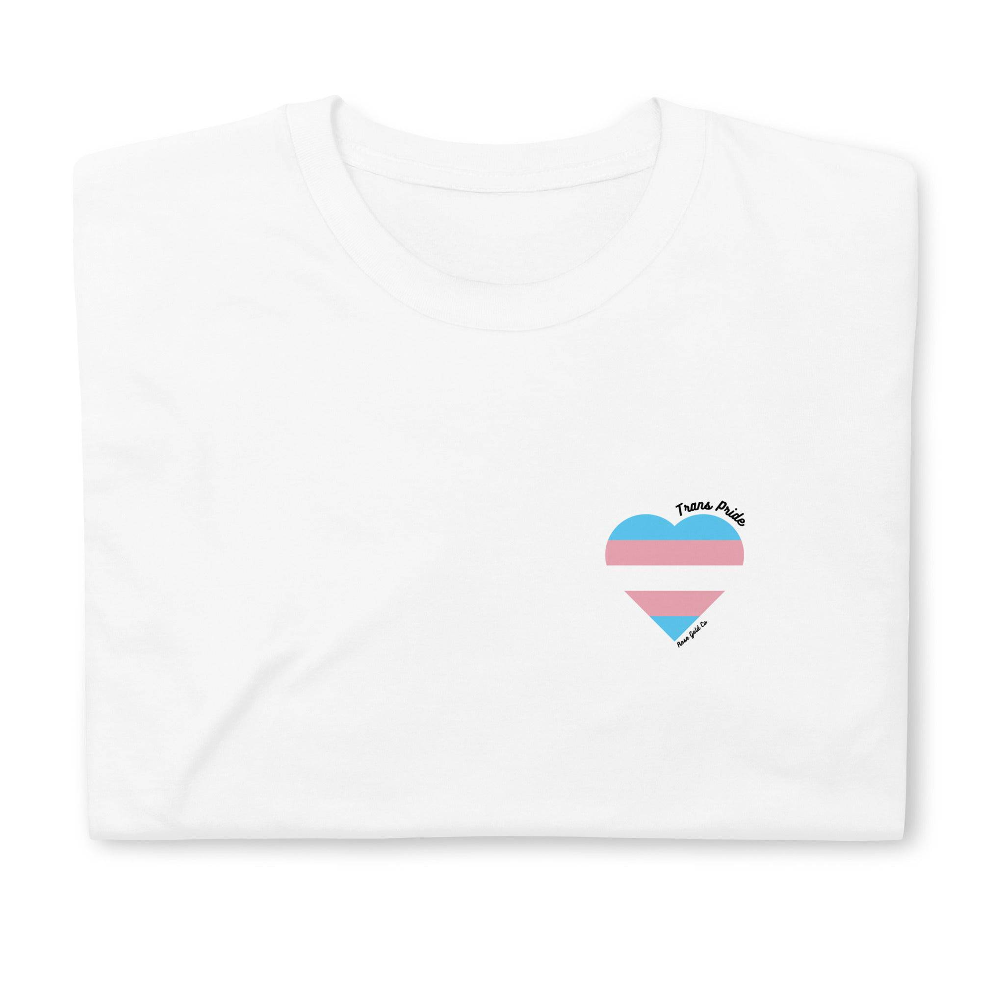 Trans pride flag heart tee, view 8 — Rose Gold Co