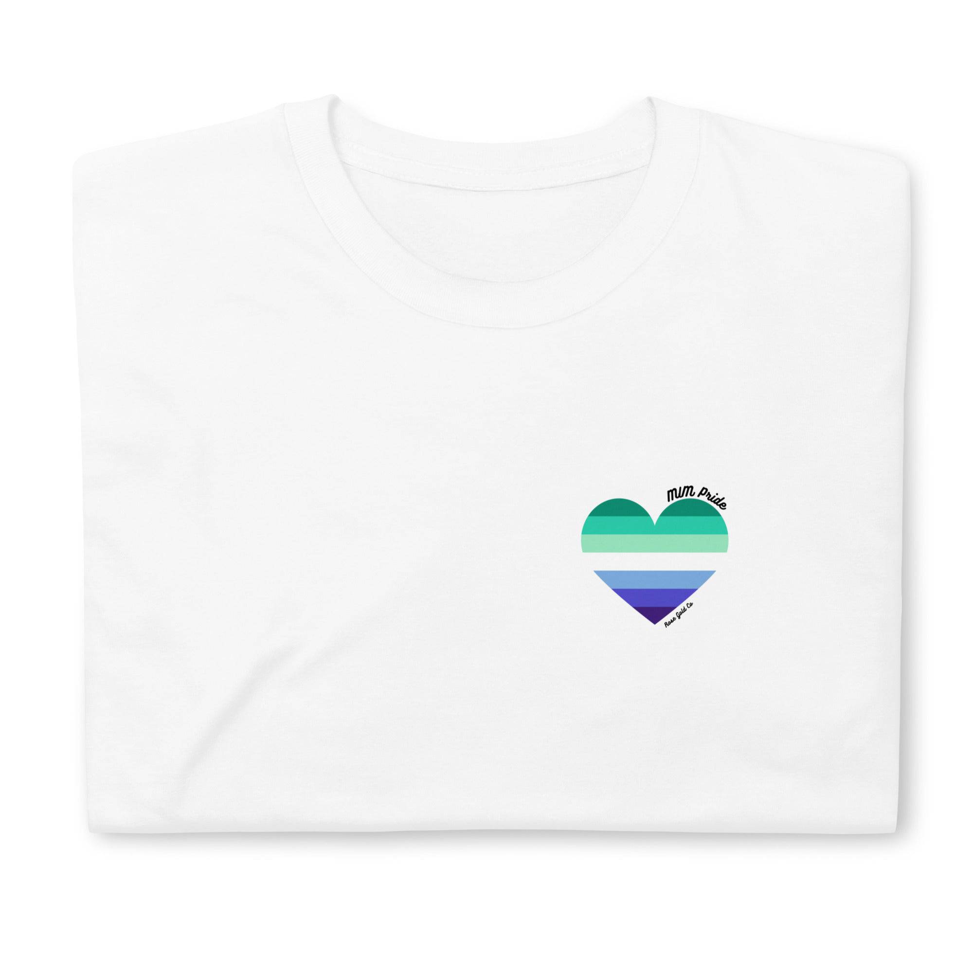 MLM pride flag heart tee, view 9 — Rose Gold Co