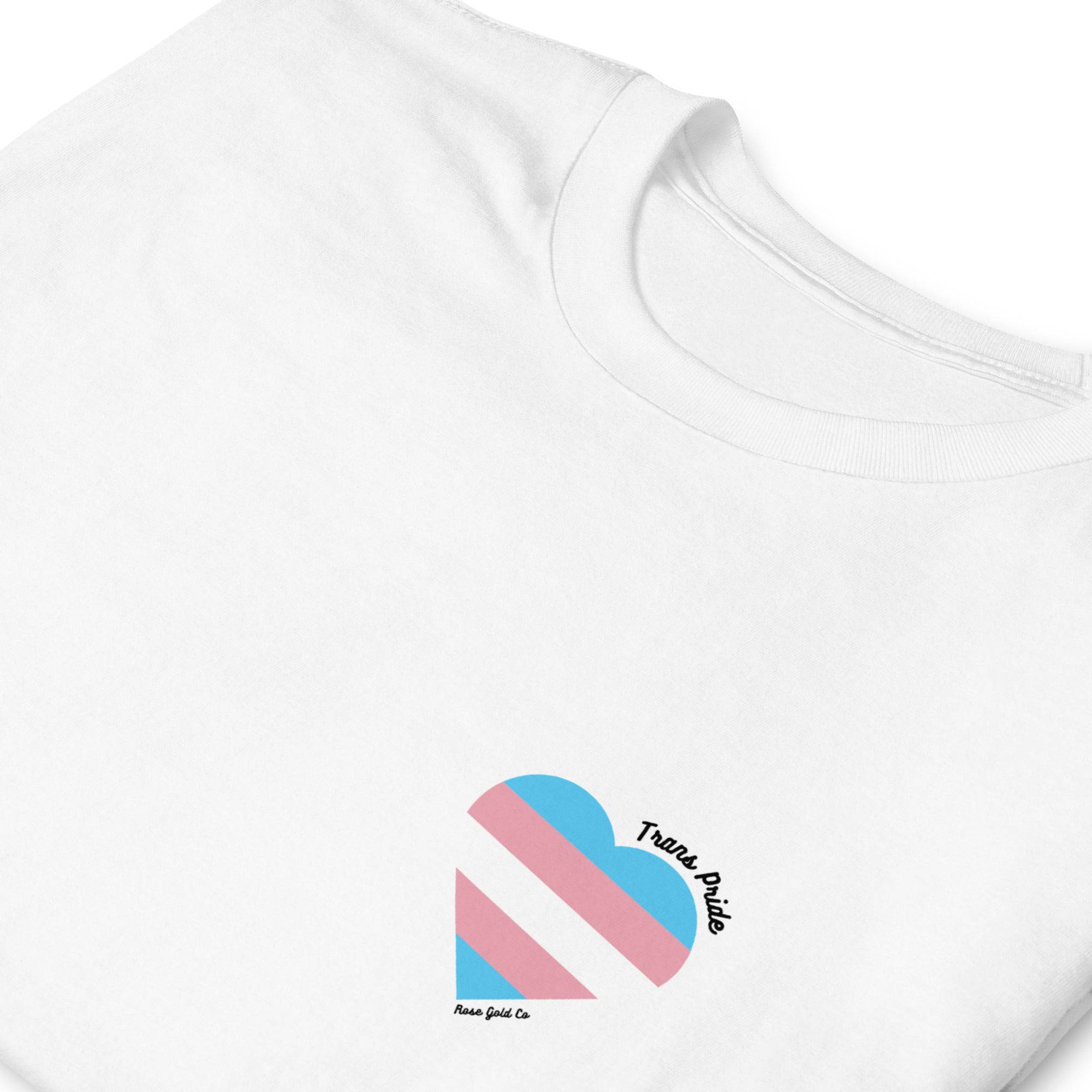 Trans pride flag heart tee, view 9 — Rose Gold Co