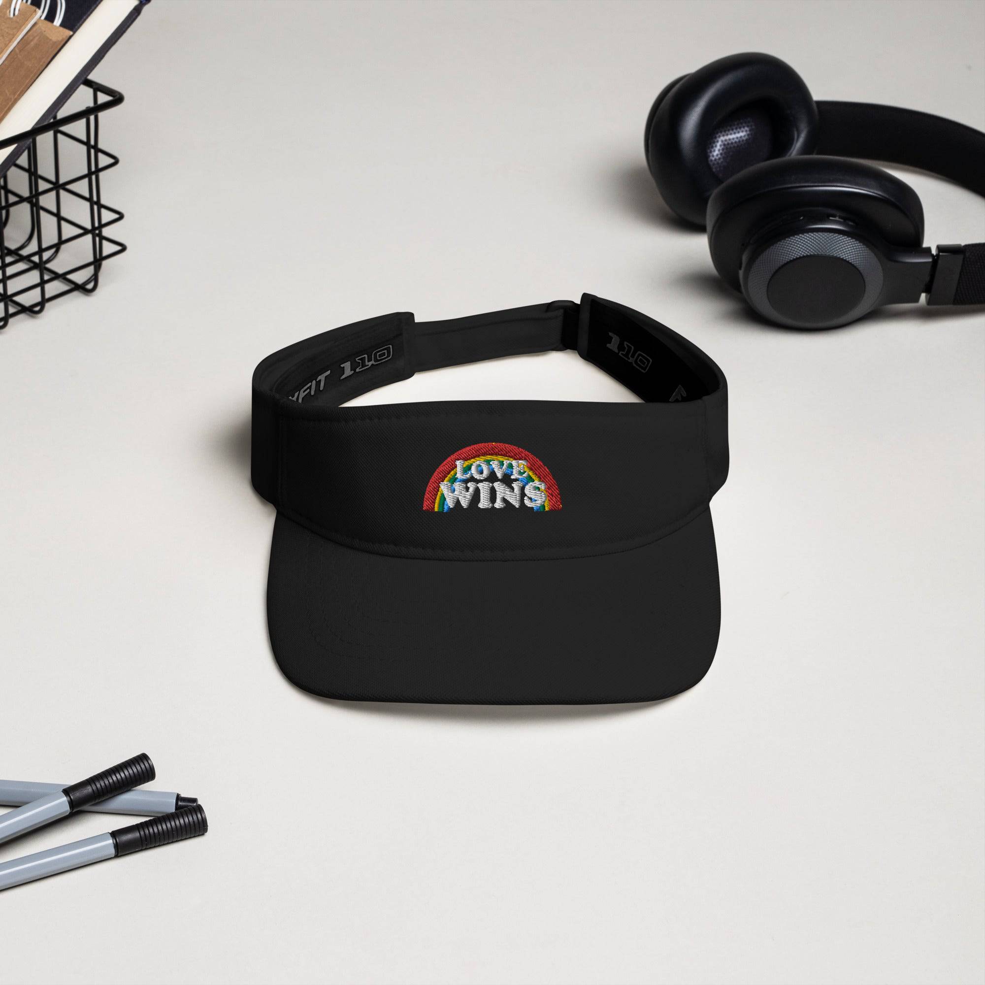 Love Wins embroidered rainbow sports visor, view 3 — Rose Gold Co