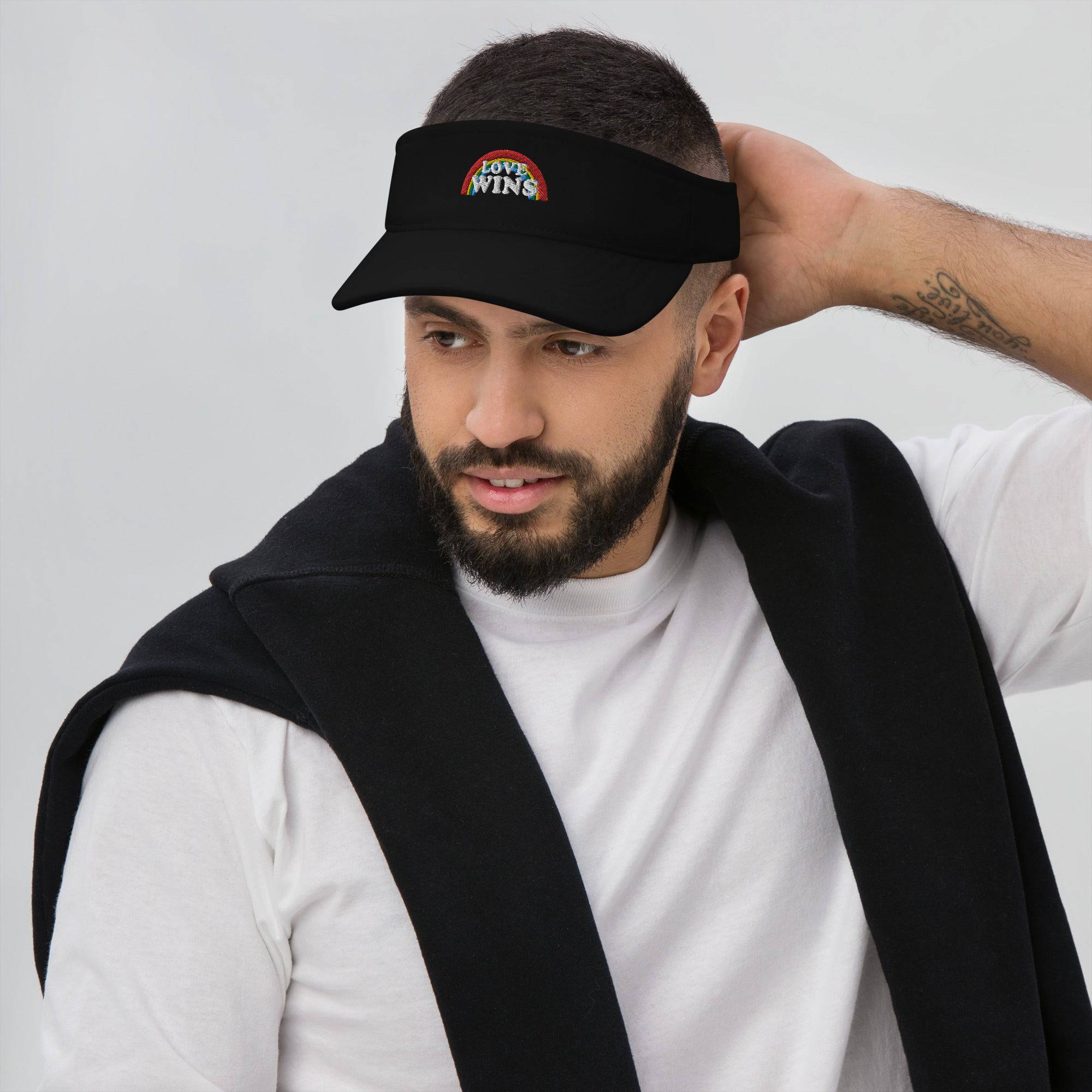 Love Wins embroidered rainbow sports visor, view 4 — Rose Gold Co