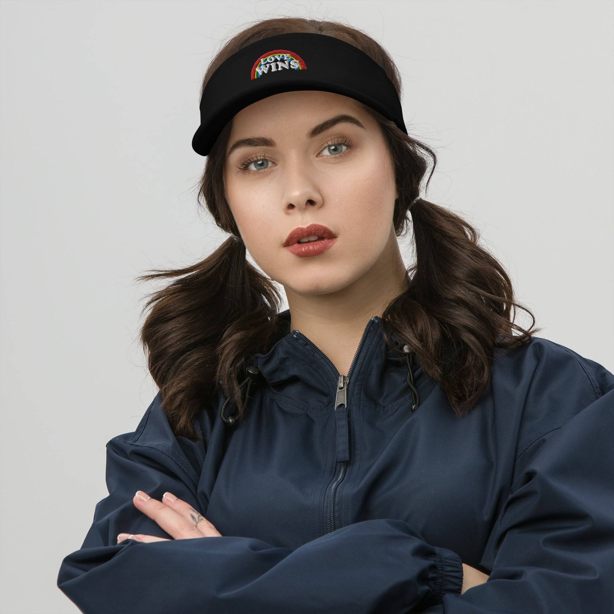 Love Wins embroidered rainbow sports visor, view 5 — Rose Gold Co